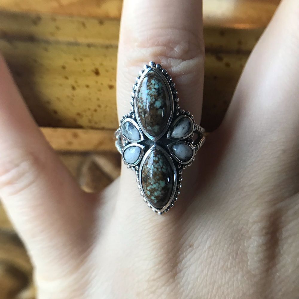 White Buffalo Blue Turquoise Sterling Silver Ring Size 6
